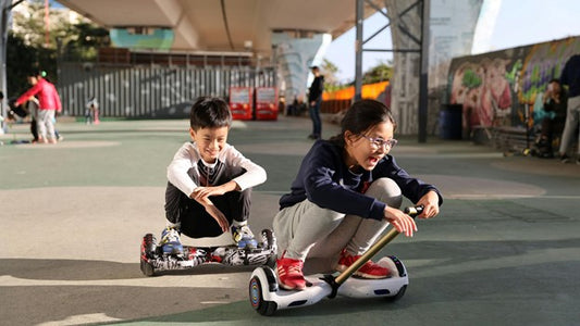 Two kids playing with rideo hoverboard