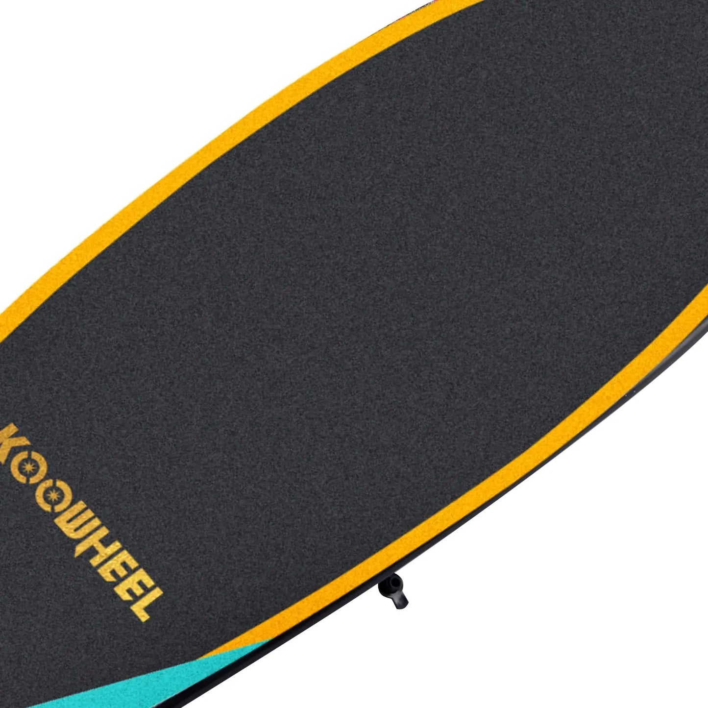 Top view of a Koowheel electric skateboard focusing on the texture and design of the grip tape.