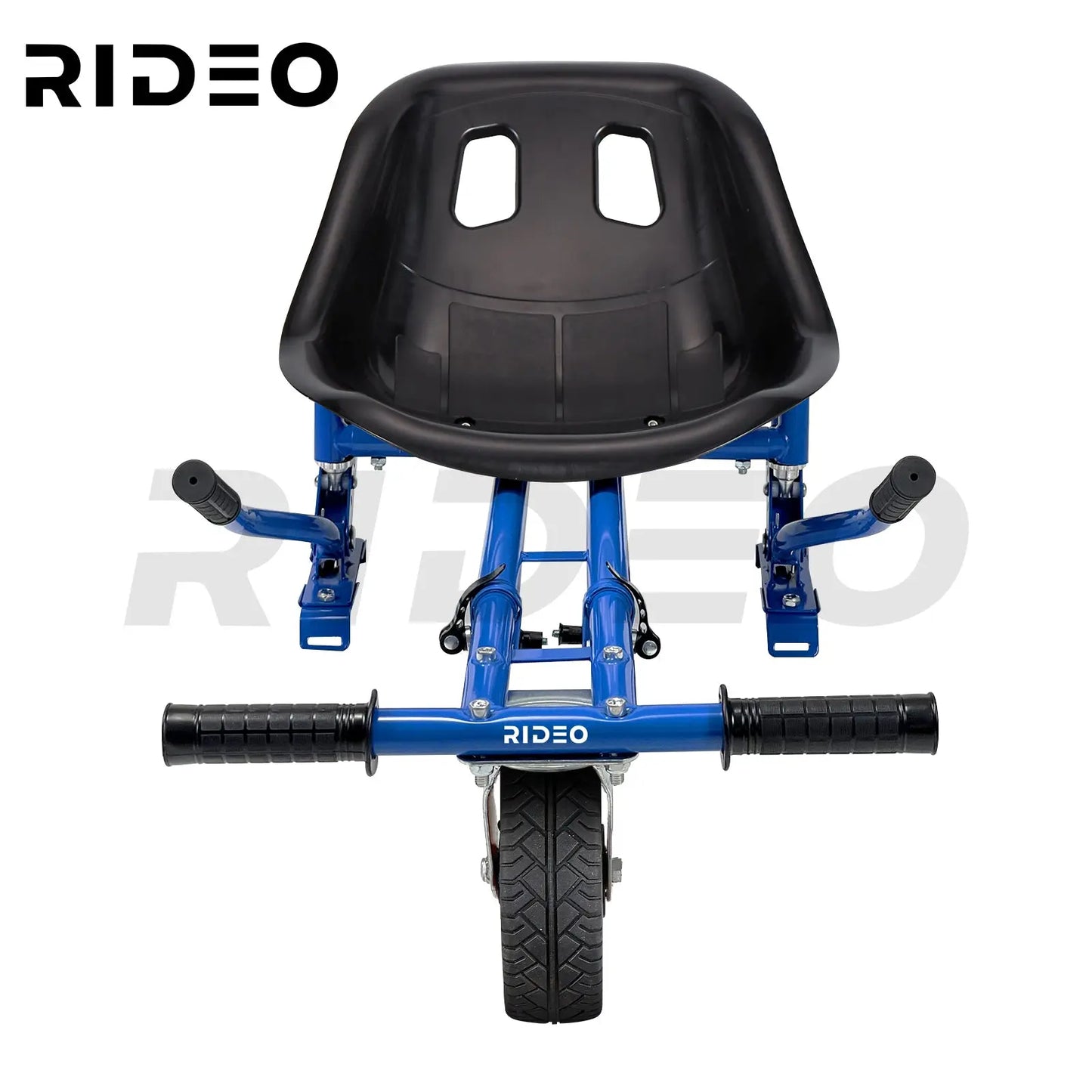 Top view showcasing the ergonomic design of the RIDEO Hoverboard Go-Kart A5, featuring a comfortable seat and adjustable frame for all age groups.