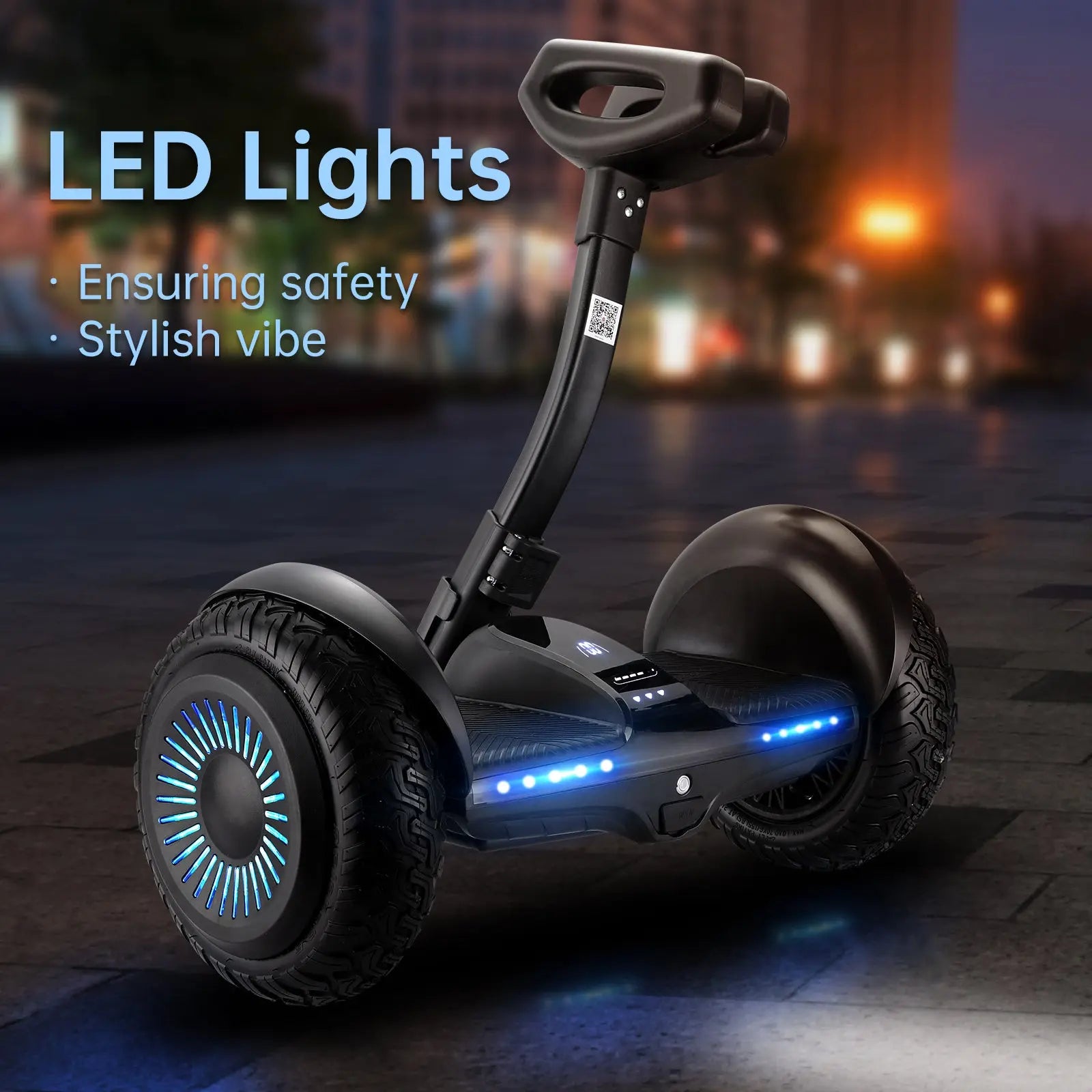 Stay visible and stylish with the RIDEO hoverboard's LED lights. These enhance safety by improving visibility at night, adding a trendy vibe to your rides through cityscapes.