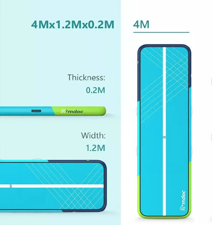 Rimdoc Inflatable Air Track Gymnastics Tumbling Mat Aqua Color Incl. Electric Pump - RIDEO