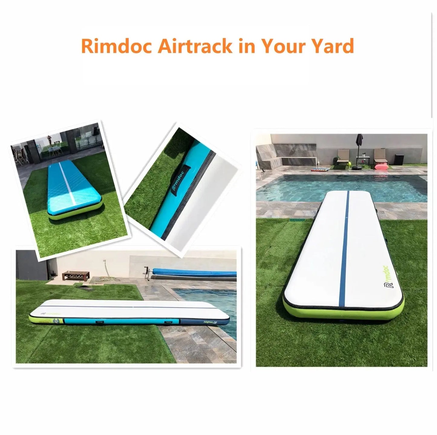 Rimdoc Inflatable Air Track Gymnastics Tumbling Mat Aqua Color Incl. Electric Pump - RIDEO