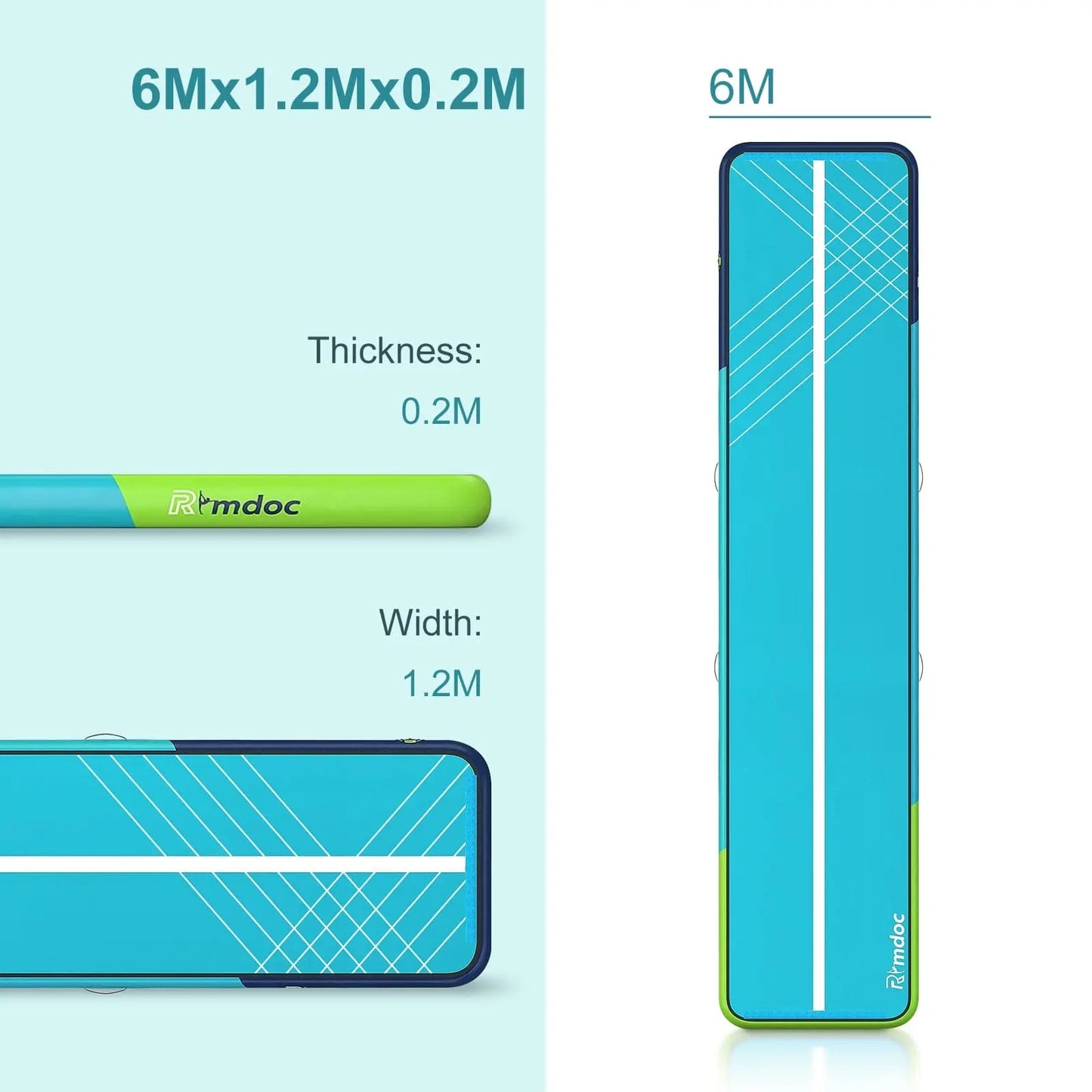 Rimdoc Inflatable Air Track Gymnastics Tumbling Mat Aqua Color Incl. Electric Pump - RIDEO