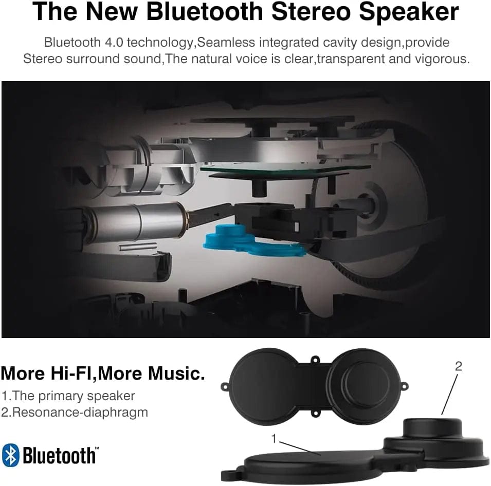 Close-up of the Bluetooth stereo speaker system integrated into Rideo hoverboards, delivering high-quality surround sound with Bluetooth 4.0 technology.