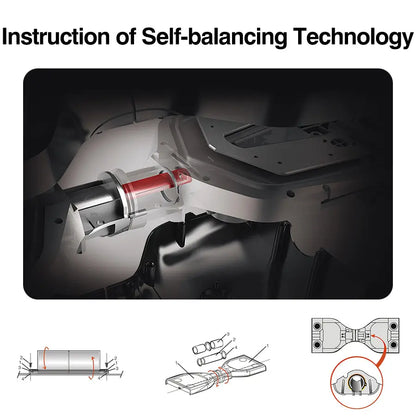 Technical illustration of the self-balancing mechanism in Rideo hoverboards, featuring the advanced metal memory system for maintaining balance and smooth riding experience.